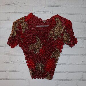 ❤️ FC Ruched Metallic Red‑and‑Gold Top · One Size Fits Most